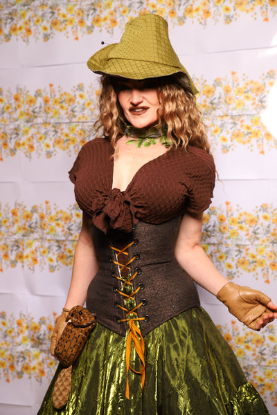 35. Knotty Blouse In Brown Textured Stretch Spandex - The Leave It To Beaver Collection