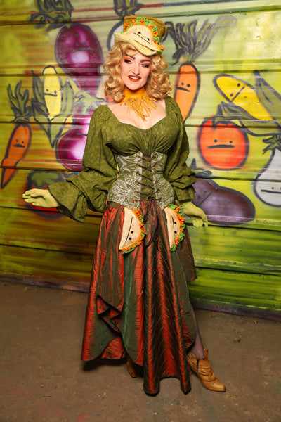 Crescent Skirt in Two-Tone Tangerine & Green Pintuck -"Taco Monday! Celebrating 22 Years of Damsel"