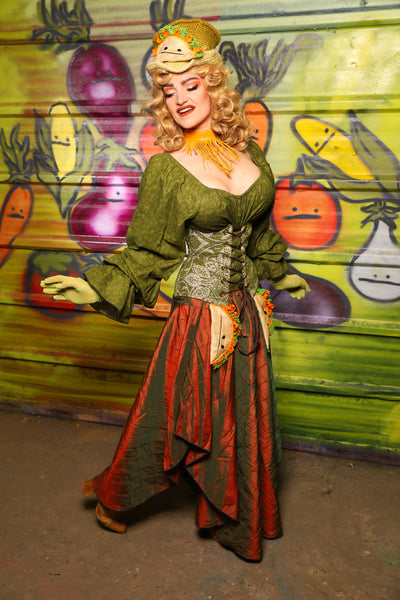 Crescent Skirt in Two-Tone Tangerine & Green Pintuck -"Taco Monday! Celebrating 22 Years of Damsel"
