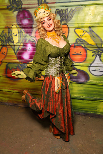 Crescent Skirt in Two-Tone Tangerine & Green Pintuck -"Taco Monday! Celebrating 22 Years of Damsel"