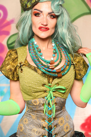 Cropped Courtier in Caterpillar Green Dot *PLEASE order by BUST Measurement, NOT waist!* - The "Twisted Tea Party" Collection
