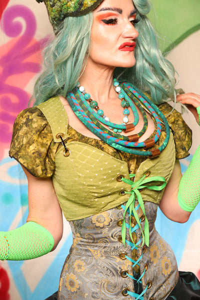 Cropped Courtier in Caterpillar Green Dot *PLEASE order by BUST Measurement, NOT waist!* - The "Twisted Tea Party" Collection