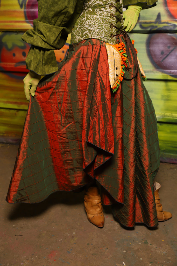 Crescent Skirt in Two-Tone Tangerine & Green Pintuck -"Taco Monday! Celebrating 22 Years of Damsel"