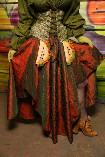 Crescent Skirt in Two-Tone Tangerine & Green Pintuck -"Taco Monday! Celebrating 22 Years of Damsel"