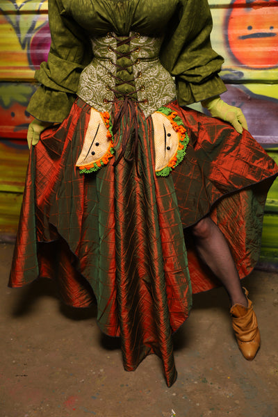 Crescent Skirt in Two-Tone Tangerine & Green Pintuck -"Taco Monday! Celebrating 22 Years of Damsel"