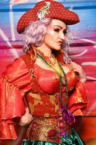 11. Cropped Vixen Underbust Corset in Redwood Damask Chenille - A Chest Full of Jewels Collection