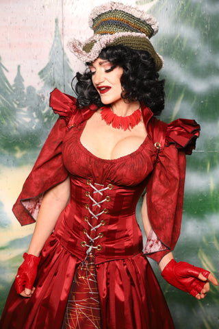 Petite Vixen w/Ruffle Sleeves in Garnet Matte and Satin Stripe - Day 2 of 12 Days of Christmas