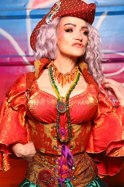 11. Cropped Vixen Underbust Corset in Redwood Damask Chenille - A Chest Full of Jewels Collection