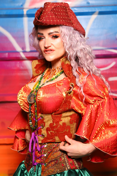 11. Cropped Vixen Underbust Corset in Redwood Damask Chenille - A Chest Full of Jewels Collection