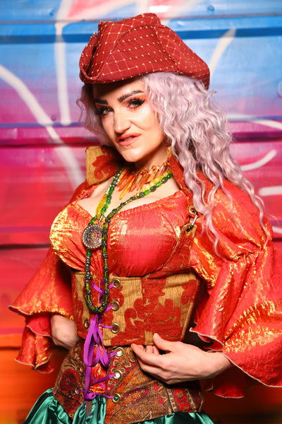 11. Cropped Vixen Underbust Corset in Redwood Damask Chenille - A Chest Full of Jewels Collection