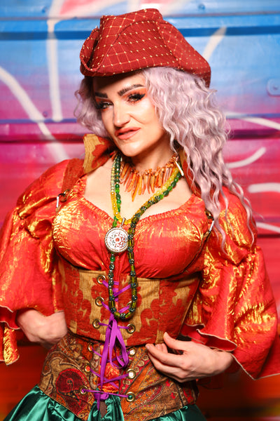11. Cropped Vixen Underbust Corset in Redwood Damask Chenille - A Chest Full of Jewels Collection