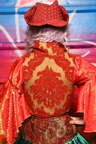 11. Cropped Vixen Underbust Corset in Redwood Damask Chenille - A Chest Full of Jewels Collection