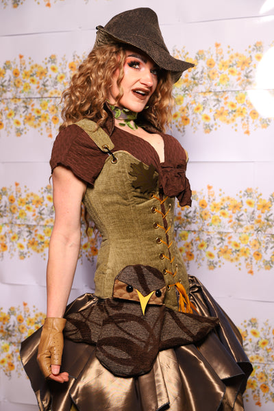 07. Courtier Corset With Leather Oak Leaves In Botanical Thread Green - The Leave It To Beaver Collection
