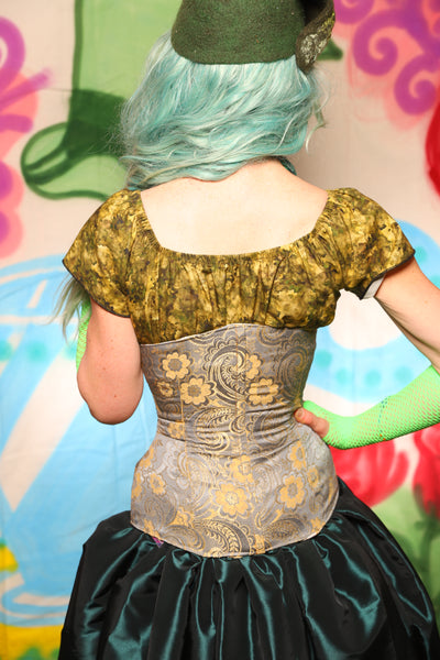 Wench Corset in Pale Blue & Gold Floral Damask - The "Twisted Tea Party" Collection
