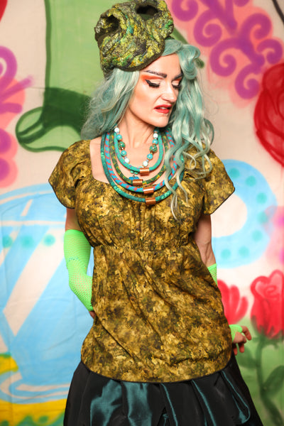 Emma Blouse in Olive Foliage Cotton - The "Twisted Tea Party" Collection