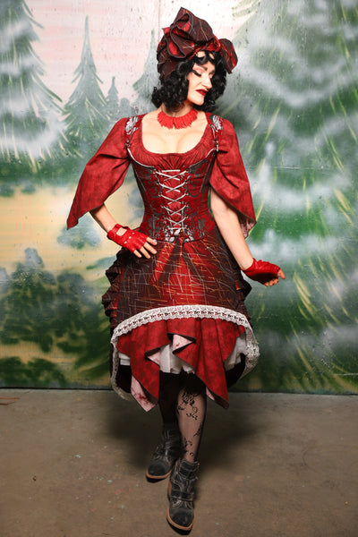 Mini Bustle Skirt in Mini Bustle Skirt w/White Lace trim in Ruby Stardust - Day 2 of 12 Days of Christmas