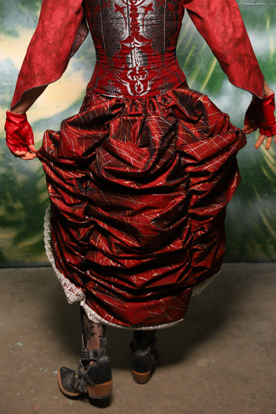 Mini Bustle Skirt in Mini Bustle Skirt w/White Lace trim in Ruby Stardust - Day 2 of 12 Days of Christmas