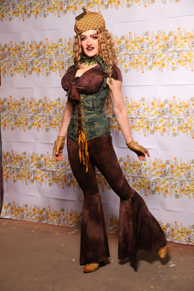 02. Bell Bottoms In Brown Textured Tie Dye Spandex - The Leave It To Beaver Collection
