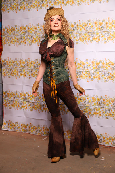 02. Bell Bottoms In Brown Textured Tie Dye Spandex - The Leave It To Beaver Collection