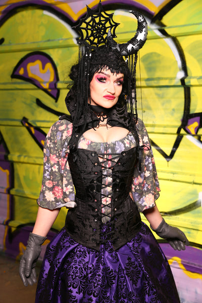 03-Aurora Corset in Black Damask Jacquard -"The Violet Hour Collection"