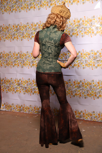 02. Bell Bottoms In Brown Textured Tie Dye Spandex - The Leave It To Beaver Collection