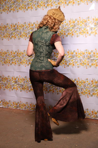 02. Bell Bottoms In Brown Textured Tie Dye Spandex - The Leave It To Beaver Collection