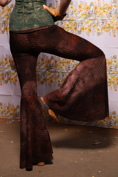 02. Bell Bottoms In Brown Textured Tie Dye Spandex - The Leave It To Beaver Collection