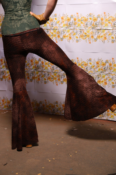 02. Bell Bottoms In Brown Textured Tie Dye Spandex - The Leave It To Beaver Collection