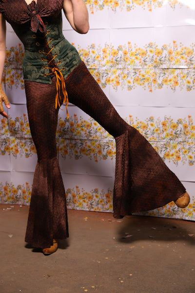 02. Bell Bottoms In Brown Textured Tie Dye Spandex - The Leave It To Beaver Collection