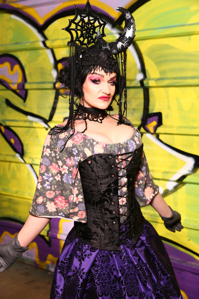 03-Aurora Corset in Black Damask Jacquard -"The Violet Hour Collection"
