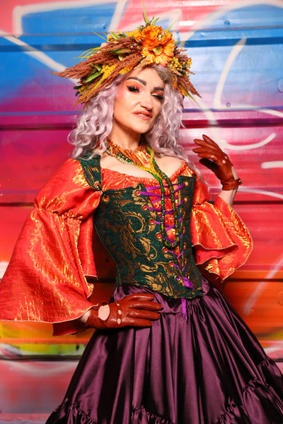 12. Elizabeth Overbust Corset in Emerald & Gold Vine - A Chest Full of Jewels Collection