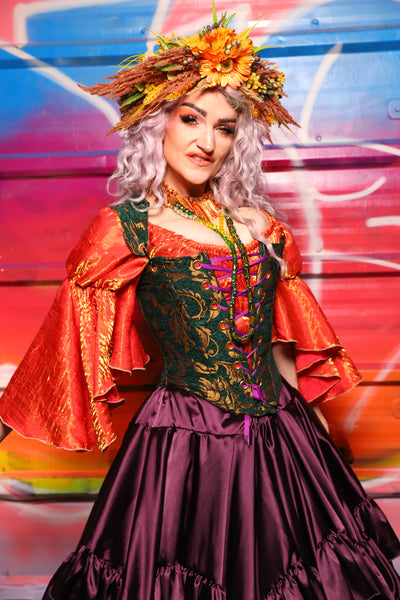 12. Elizabeth Overbust Corset in Emerald & Gold Vine - A Chest Full of Jewels Collection