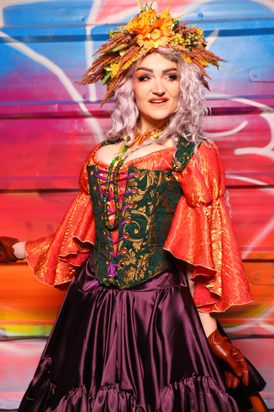 12. Elizabeth Overbust Corset in Emerald & Gold Vine - A Chest Full of Jewels Collection