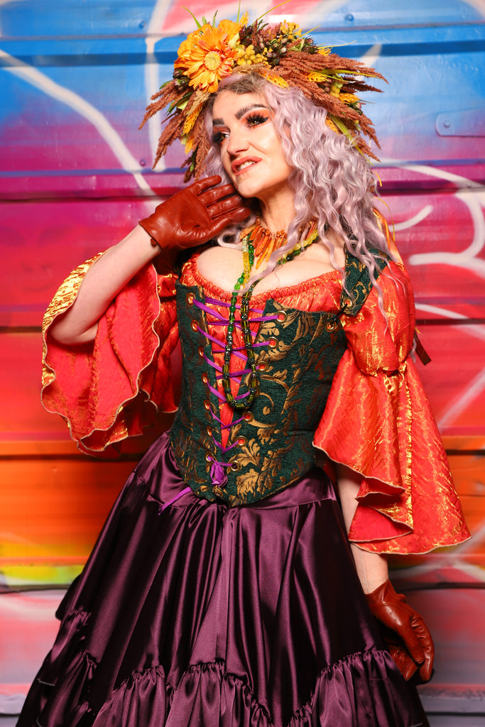 12. Elizabeth Overbust Corset in Emerald & Gold Vine - A Chest Full of Jewels Collection