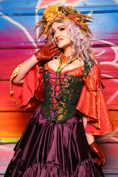 12. Elizabeth Overbust Corset in Emerald & Gold Vine - A Chest Full of Jewels Collection