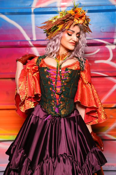 12. Elizabeth Overbust Corset in Emerald & Gold Vine - A Chest Full of Jewels Collection