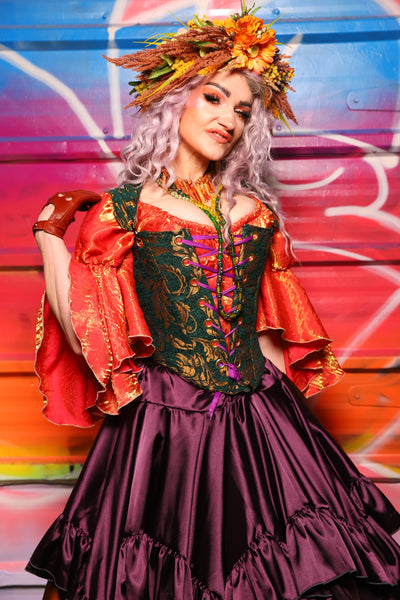 12. Elizabeth Overbust Corset in Emerald & Gold Vine - A Chest Full of Jewels Collection