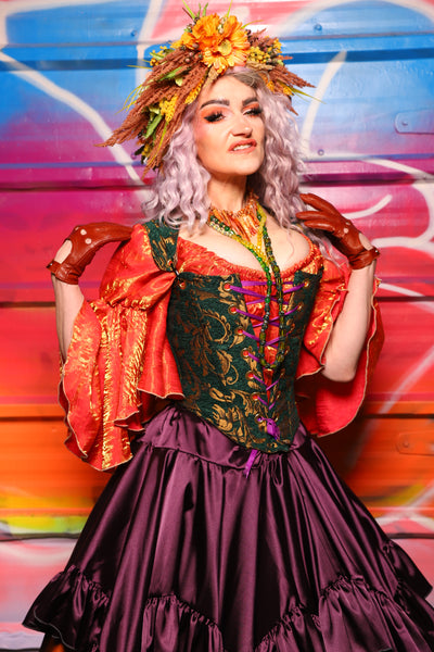 12. Elizabeth Overbust Corset in Emerald & Gold Vine - A Chest Full of Jewels Collection
