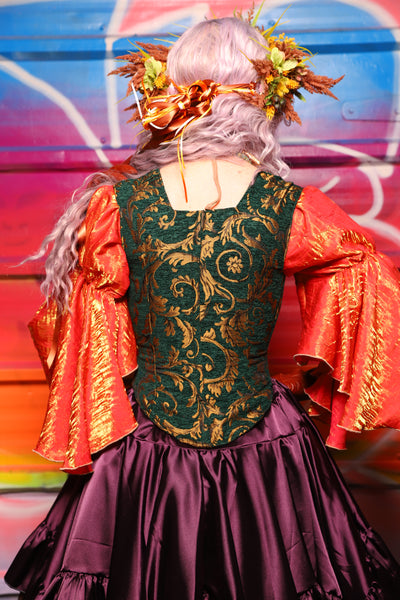 12. Elizabeth Overbust Corset in Emerald & Gold Vine - A Chest Full of Jewels Collection
