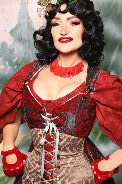 Cropped Courtier w/ wren tail in Crimson & Pewter Medallion - Day 2 of 12 Days of Christmas