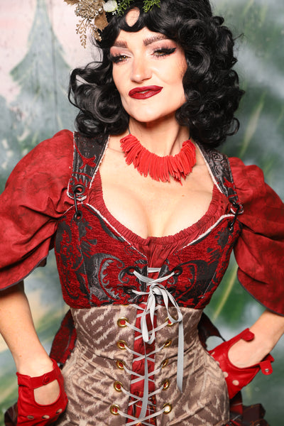 Cropped Courtier w/ wren tail in Crimson & Pewter Medallion - Day 2 of 12 Days of Christmas