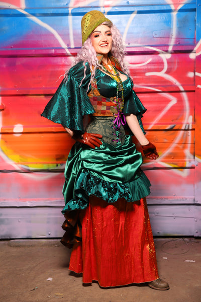 33. Swoon Skirt w/patchwork ruffle in Jewelwing Satin - A Chest Full of Jewels Collection