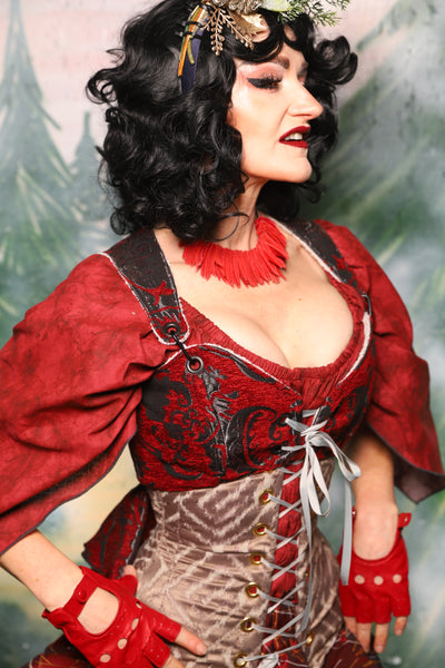 Cropped Courtier w/ wren tail in Crimson & Pewter Medallion - Day 2 of 12 Days of Christmas