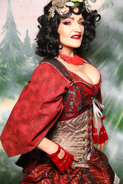 Cropped Courtier w/ wren tail in Crimson & Pewter Medallion - Day 2 of 12 Days of Christmas