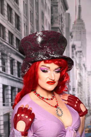 Mad Hatter Hat in Plum & Silver Medallion #39 - The "Menis to Sasiete" Collection