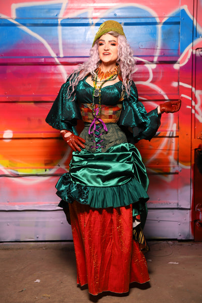 33. Swoon Skirt w/patchwork ruffle in Jewelwing Satin - A Chest Full of Jewels Collection