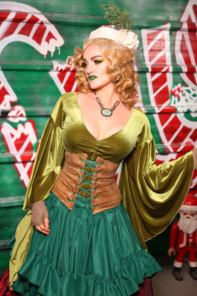 Petite Wench Corset  in Light Brown Leather -  The "Oh My Garland" Collection