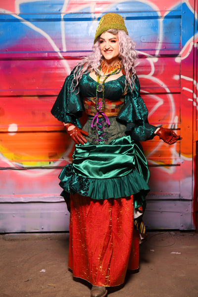 33. Swoon Skirt w/patchwork ruffle in Jewelwing Satin - A Chest Full of Jewels Collection