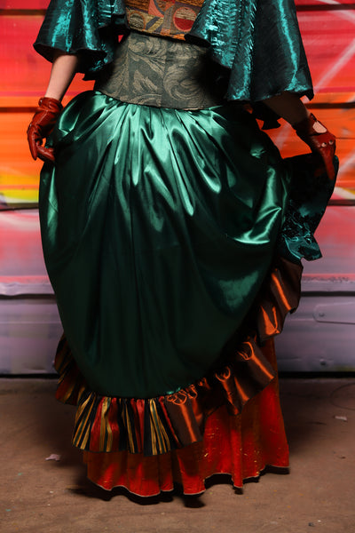 33. Swoon Skirt w/patchwork ruffle in Jewelwing Satin - A Chest Full of Jewels Collection