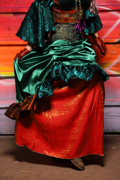 33. Swoon Skirt w/patchwork ruffle in Jewelwing Satin - A Chest Full of Jewels Collection